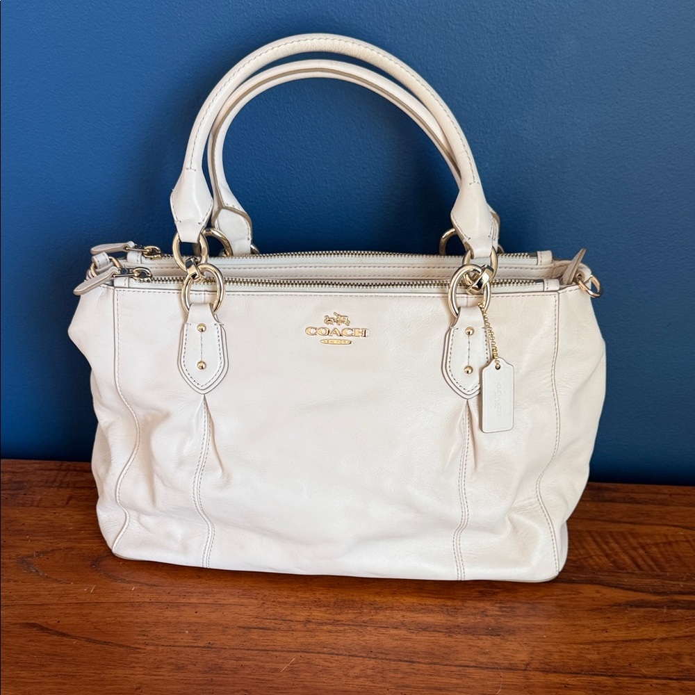 Coach Ivory Leather Satchel with Gold Hardware